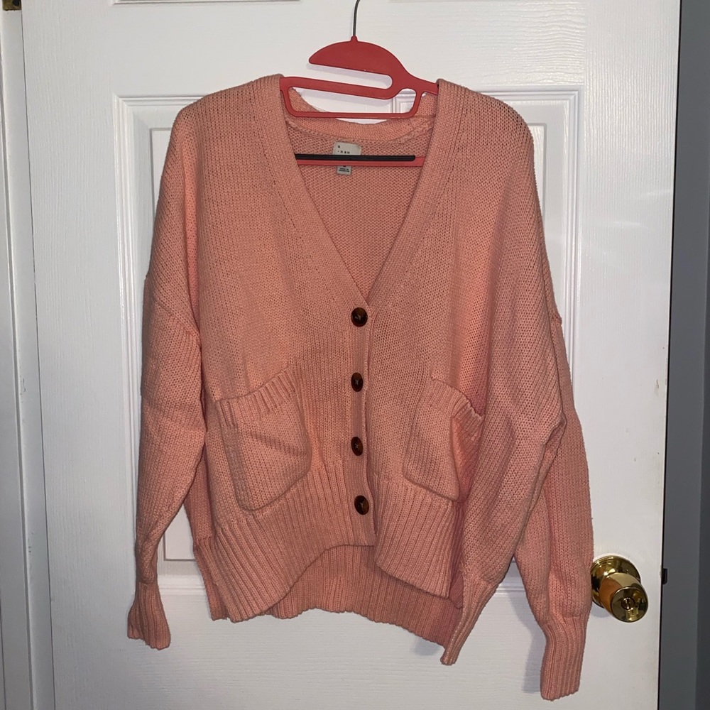 Button-Front Coral Colored Cardigan